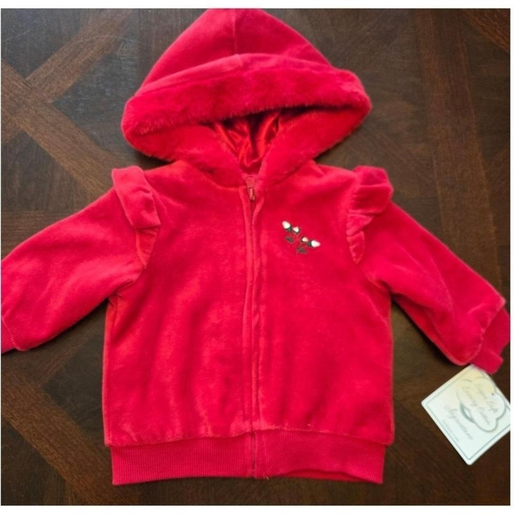 Little Me Baby Girl Red Velour Faux Fur Trim Hoodie Festive Joy 6 Months NWT